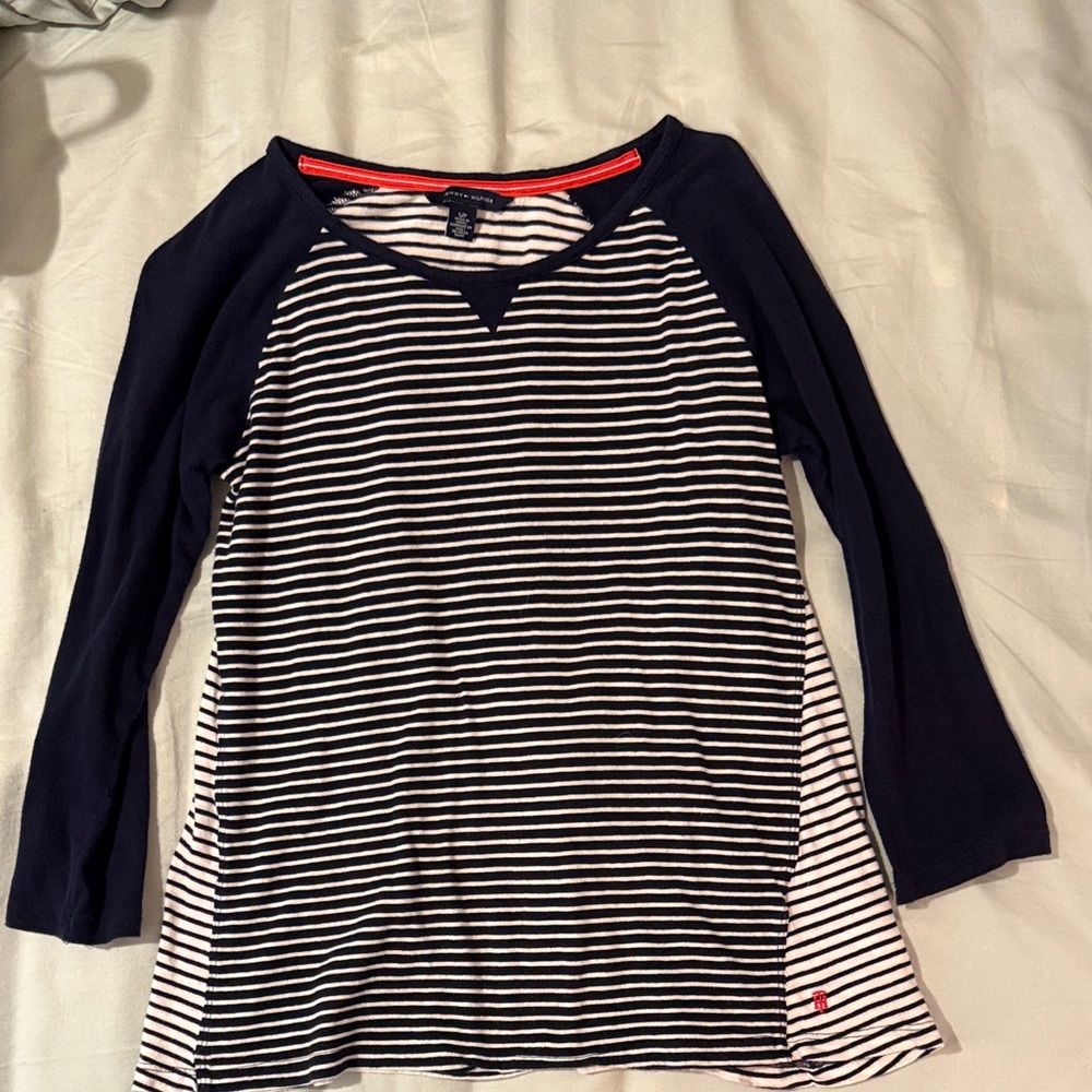 Tommy Hilfiger Navy and White Striped Top